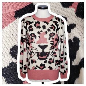 Jon & Anna Leopard Face Sweater Pink Black & Cream Size XL SOFT GIRL AESTHETIC